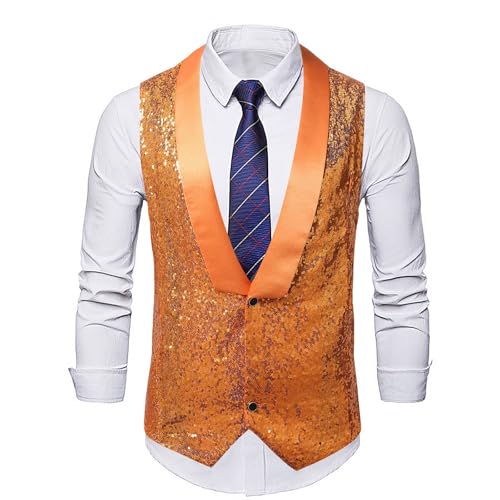 Men's Sequin Vest Formal V-neck Slim Fit Shiny Waistcoat Two Buttons Sparkly Casual Vests Wedding Prom Party Tuxedo3