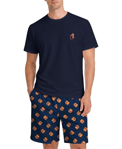 Image of Yoimira Mens Soft Pajama Set Short /Long Sleeve 2 Piece PJs with Pockets | Men's short /long sleeve pajama set, soft 2 piece PJs with pockets for sleepwear, loungewear, relaxing at home and nightwear