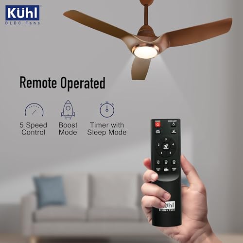 Image of KUHL Meridian M1 1200MM 65% Power Saving BLDC Ceiling Fan With Remote | BEE 5 Star Rated & ISI Marked | High Air Flow | Down Light & Reverse Mode | 5 Year Warranty on Motor | Free Installation |Brown