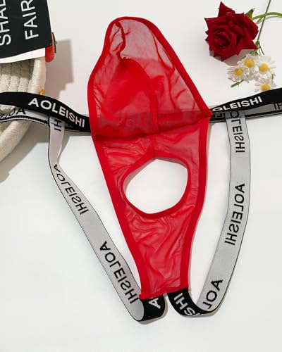 HAVBX String à poche bombée séparée pour homme, culotte sissy pour homme, lingerie transparente, Rouge, taille unique – vue 5