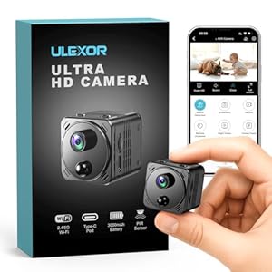 ULEXOR 4K Mini Kamera 2,4/5GHz WLAN Überwachungskamera Innen WiFi Camera mit Live Übertragung aufs Handy, PIR Bewegungserkennung, Nachtsicht, Cloud Speicher, Lange Akkulaufzeit