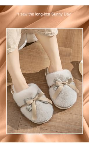 Nevka Fuzzy Slipper With Plush Bowknot Design Thickening Sole Non-slip Grip for Cozy Secure Steps Winter Comfort Redefined3