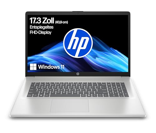 HP Laptop mit 17,3' FHD Display, Intel Core i5-1334U, 16 GB DDR4 RAM, 512 GB SSD, Intel Iris Grafik, Windows 11, QWERTZ, Silber inkl. 25 GB Dropbox-Speicher für 12 Monate