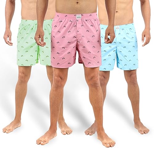 Image of ALPHABETS Men's Cotton Regular Striped Boxer Briefs (Pack of 3) Light Green, Pink, Blue