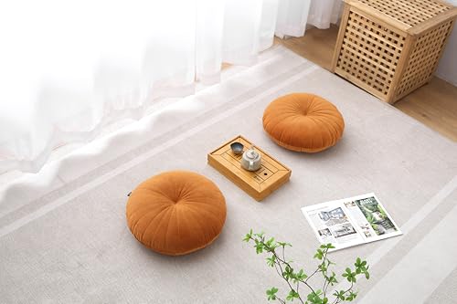 MolynnChic Rundes Bodenkissen aus Samt, Dickes Meditations- & Sitzkissen für Yoga, Wohnzimmer & Balkon, 45,7 cm (Camel)