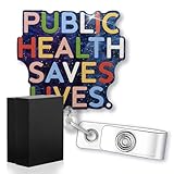 rofiowa Public Health Saves Lives Funny Glitter Badge Reel with ID Clip, Retractable Badge Holder for Healthcare Worker Epidemiologist RN Vaccination Nurse, Medical Institute Health Organization Gift