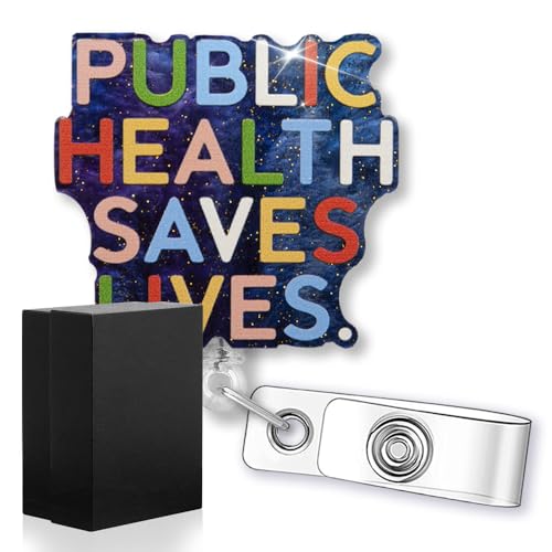 rofiowa Public Health Saves Lives Funny Glitter Badge Reel with ID Clip, Retractable Badge Holder for Healthcare Worker Epidemiologist RN Vaccination Nurse, Medical Institute Health Organization Gift