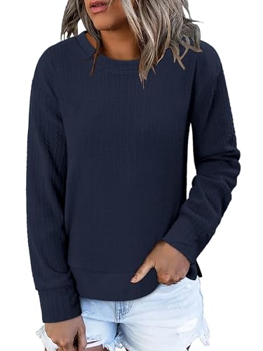ONLYSHE Womens Shirts Long Sleeve Crewneck Tunic Tops Casual Lightweight Knit Solid Color Sweatshirts Trendy Blouse Basic Tee