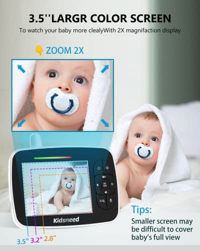 Baby Monitor - 3.5 Inch Large Display Video Baby Monitor With Camera And Audio,Remote Pan/Tilt/Zoom, 1200 Mah Battery, Night Vision, Two Way Talk, Smart Temperature,Lullabies,960Ft Long Range #TOP1