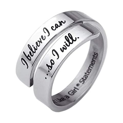 Fight Like a Girl I Believe I Can So I Will Stainless Steel Open Wrap Ring [Size 8] Cover