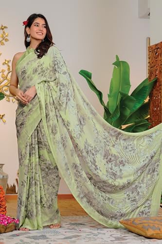 Image of MIRCHI FASHION Saree for Woman Floral Printed Chiffon | All-Day Comfortable Lightweight Regular Use Sari with Matching Blouse Piece
