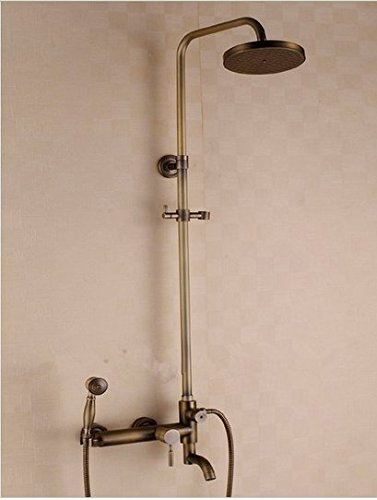 Douche pluie laiton antique 20,3 cm avec robinet mitigeur mural Gowe pour salle de bain
