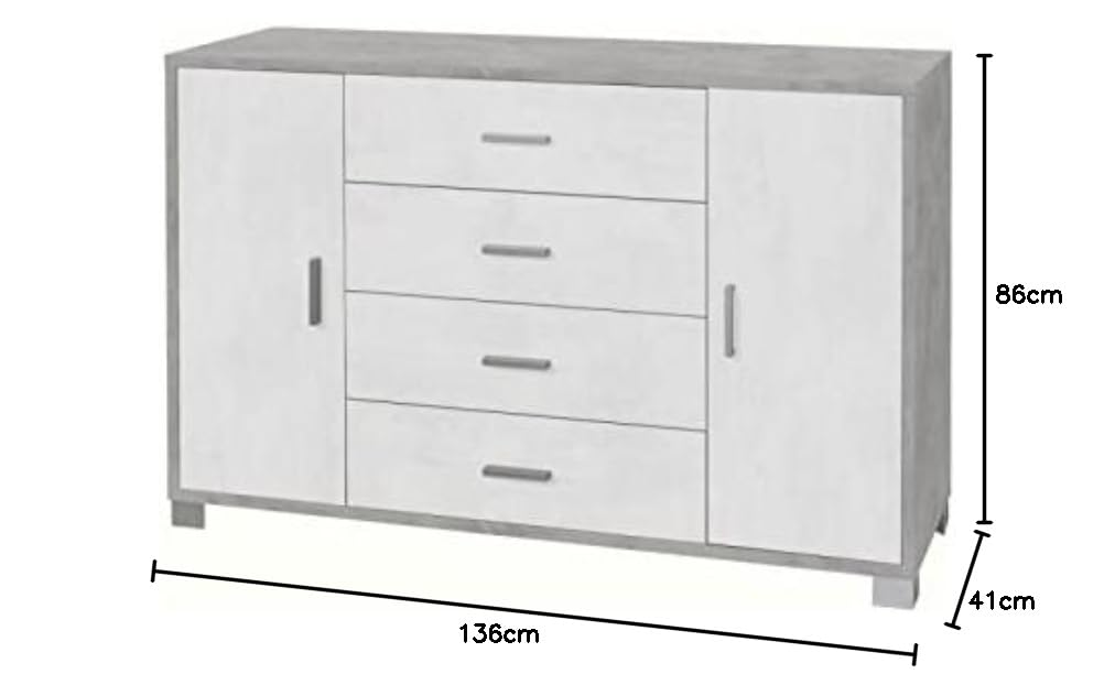 Sarmog Madia due ante quattro cassetti Cemento Bianco 136x41x h86 cm