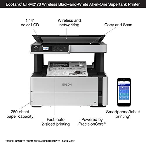 Image of Epson EcoTank ET-M2170 Wireless Monochrome All-in-One Supertank Printer with Ethernet PLUS 2 Years of Unlimited Ink*,White