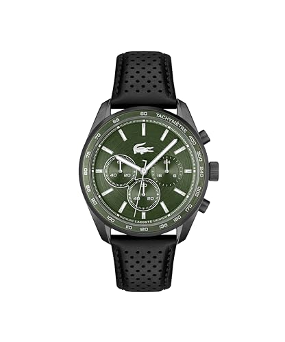 Lacoste Boston Men's Chronograph Watch, Leather Wristband, Water Resistant up to 5 ATM/50 Meters, Classic Watch for Men, 42mm
