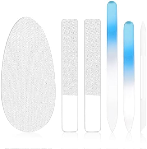 6 Pcs Glass Fingernail Files for Natural Nails, Crystal Glass Nail File Set with Glass Emery Boards Manicure Pedicure Nail Files Glass Cuticle Pusher and File Buffers Trimmer Foot Callus Remover