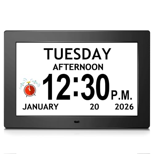Image of 10.1'' Digital Clock With Date And Time, Dementia Clock, Large Display Alarm Clock For Seniors, 10Reminders, 6Alarms, Auto-Dimming, Auto DST, Remote Control, Gifts For People With Dementia, Black