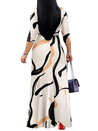 Image of Yajedo Womens Casual Summer Maxi Dress Plus Size Sexy Wrap V Neck 3 /4 Sleeve Sundress with Pockets