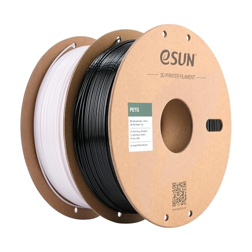 Image of eSUN PETG Filament 1.75mm, 3D Printer Filament PETG, 1KG per Spool, 2 Spools 3D Printing Filament for 3D Printers, Solid Black + Solid White