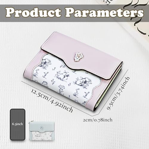 Andiker Small Wallet for Women, Trifold PU Leather Zipper Wallet, Rabbit and Floral Decoration Cute Coin Purse (Blue)2