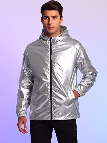 Lars Amadeus Holographic Jacket for Men's Lightweight Long Sleeves Metallic Shiny Hoodie Coat2