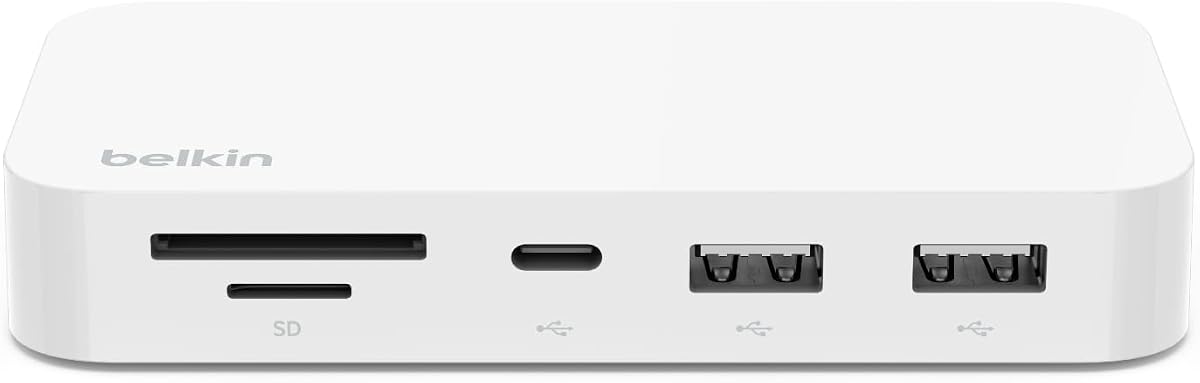 USB-C Hub 6 in 1 Multiport with Mount, White | Attaches to monitor for space-saving desk setup, compatible with MacBook, iMac, Chromebook, and PC, home office