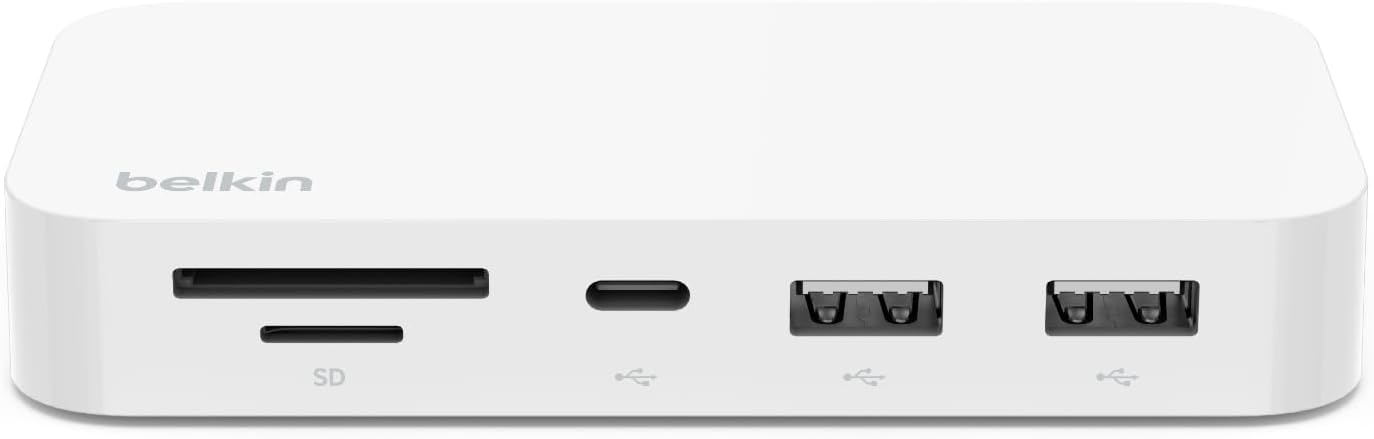 USB-C Hub 6 in 1 Multiport with Mount, White | Attaches to monitor for space-saving desk setup, compatible with MacBook, iMac, Chromebook, and PC, home office