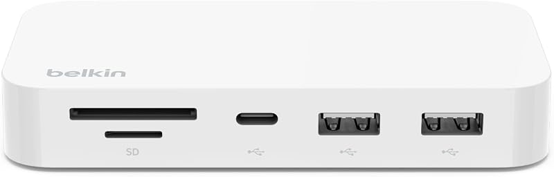USB-C Hub 6 in 1 Multiport with Mount, White | Attaches to monitor for space-saving desk setup, compatible with MacBook, iMac, Chromebook, and PC, home office