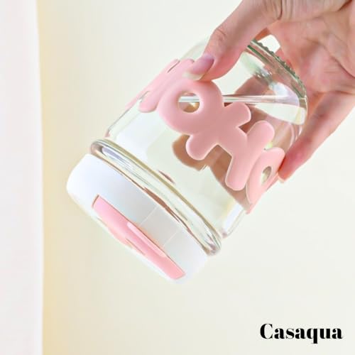 Image of Glass Tumbler with Lid & Straw - 350ml, Set of 1, Pearl Handle, Leakproof Drinking Cup, Silicone Sleeve, Reusable Iced Coffee Cup for Water, Juice, Milk, Bubble Tea & Gifts
