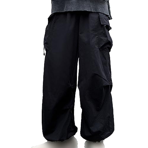 Men's Flat Pocket Parachute Pants Loose Fit Harem Joggers Streetwear Trousers Causal Baggy Cargo Pant