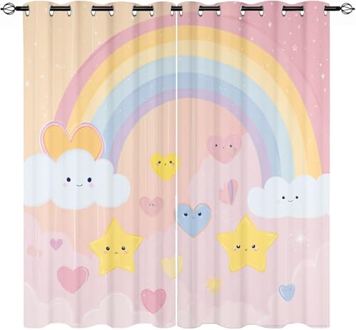 Vistoso Infantil Cortinas Opacas Aislantes 2 Paneles 91.5An x 214Al cm Estrellas ArcoíRis de Dibujos Animados Suave Poliéster Cortina con Ojales para Salon Dormitorio Oficina Hotel Decorativa