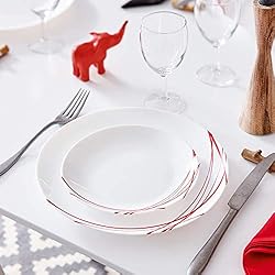 Arcopal Luminarc Domitille - Juego de platos de 18 piezas con forro de cristal de ópalo negro y rojo (18 piezas, rojo)