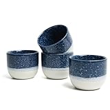 KERMANDO Set of 4 Ceramic Espresso Cups-4 oz, Blue & White Summer Coastline Design, Ideal for Espresso, Coffee, Tea, & More,Small Ceramic Coffee Mugs, Dishwasher & Microwave Safe