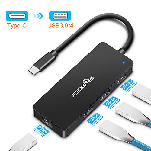 ?Mejorada Versión?Rocketek USB C Hub, 4 puertos USB 3.0 Docking Station Combo Superspeed Compatible con MacBook Pro iMac, Google Chromebook Pixelbook, XPS, Samsung S9, S8 y más dispositivos USB Tipo C