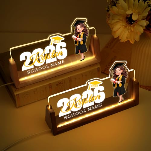 Image of Custom Name Plate for Desk, Personalized Light Up Acrylic Desk Name Plate, Personalized Graduation Gifts 2026 for Him Her, Class of 2026 Graduate Gift, High School College Grad Gift (Graduation Girl)