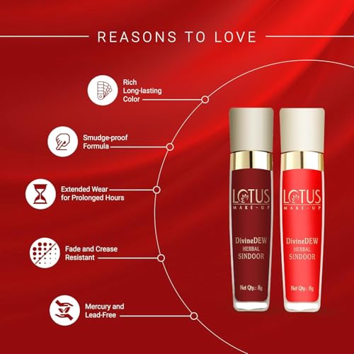 Image of Lotus Makeup Divine Dew Herbal Liquid Sindoor Love Drop + Rosy Blush Combo | Water & Smudge Resistant | Long Lasting | Non - Toxic | Mercury And Lead Free | Red | 8 + 8g Pack Of 2