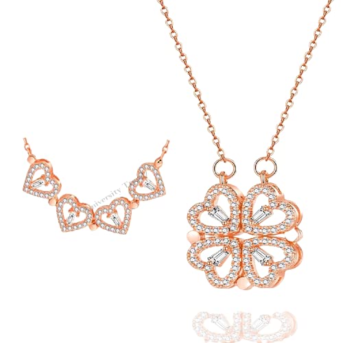 Vientiq Rose Gold Crystal Magnetic Clover Heart Pendant Necklace for Women/Girls (B0C622QQPC) Amazon Price History, Amazon Price Tracker