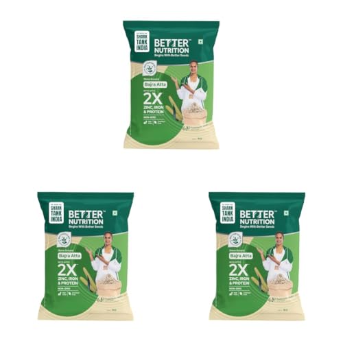 Image of Better Nutrition Bajra Atta | High Protein | Rich in Iron, Zinc & Calcium | 100% Natural | Healthy Bajra | High Fiber For Digestive Ease | 1kg (Pack of 3)