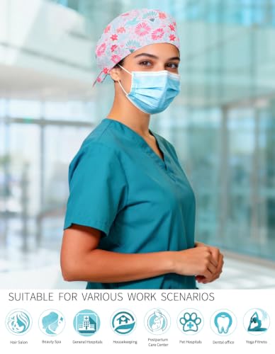 Image of Kousenpu Scrub Caps for Women, Adjustable Women's Surgical Cap with Buttons, Breathable Cute Design for Nurses and Doctors
