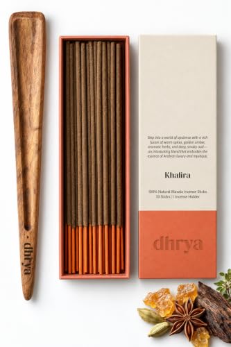 Dhrya Khalira Incense Sticks with Rosewood Incense Holder, 33 Sticks