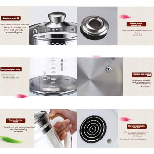 Tetera eléctrica de vidrio con colador para té blanca miniatura 6