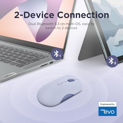 Image of Lenovo 350 Wireless Bluetooth Mouse, Silent Click, 3 Level DPI (1000, 1600, 2400), 36 Month Battery Life, 2 Device Pairing, Meta Grape
