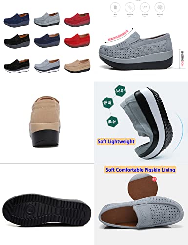 AngryMonkey Women's Suede Wedge Platform Sneakers,Lightweight Comfort Slip-on Hidden Height Orthotic Cushion Walking Casual Shoes2