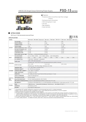 Alimentation à découpage CC-CC 15W modèle PSD-15B-12 à sortie simple - 4