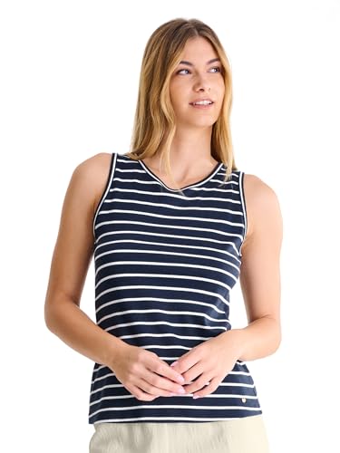 Lisca Top Melbourne | Reine Baumwolle | Rundhals-Ausschnitt | genähte Abschlüsse | L White-Blue