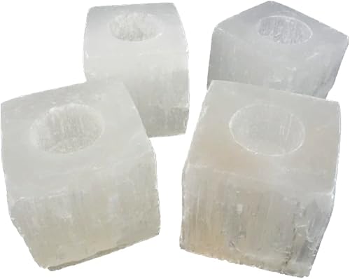 Miniatura 7 de Mineralist Colección de candelabros de selenita cuadrado, 3 pulgadas de ancho cuadrado en forma de candelita de cristal, candelabro, decoración