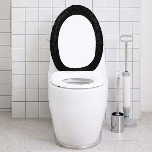 Quilax 1 Stück Toilettenbezug, Schwarz WC-Deckelbezug, Weich Velours WC Deckelbezug, Maschinenwaschbar, Staubdicht Toilettenbezug für Badezimmer, für Die Meisten Deckel