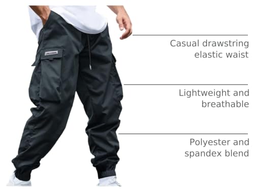 Image of JEMLDL Mens Cargo Joggers Pants Elastic Waist Drawstring with Flap Pockets Techwear Pants for Men