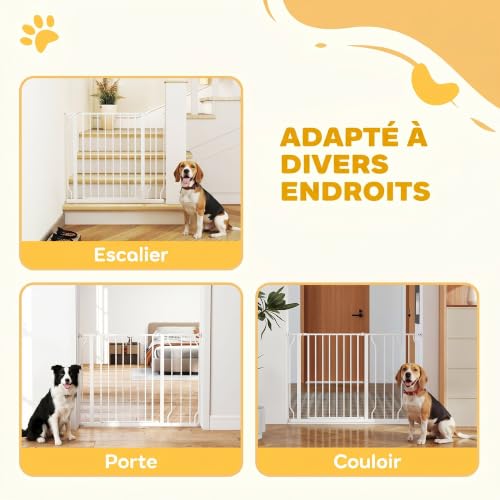 PawHut Barrière de Sécurité Chien Animaux Extensible 75-115x76cm Blanc – vue 7