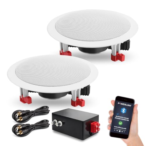 Image of Powerlink 9inch Bluetooth Flush Mount in-Ceiling 2-Way Speaker System Quick Connections Polypropylene Cone & Polymer Tweeter Stereo Sound 60Watt (30W Each) for Office, Gym, Home Theater (Pack of 2)